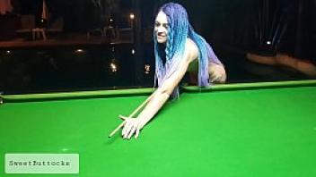 Two naked shameless sluts play billiards