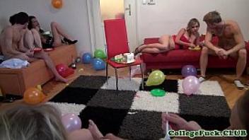 Spitroasted college eurobabe at dorm party doggystyle threesome