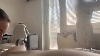 My stepmom caught me giving a morning blowjob to my boyfriend she stayed to talk and to watch how i suck and he cum full version