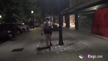 Busty nerd babe wants to suck random strangers in the street