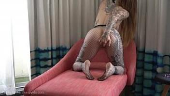 Teasing you in fishnets then tearing them open for hitachi orgasm