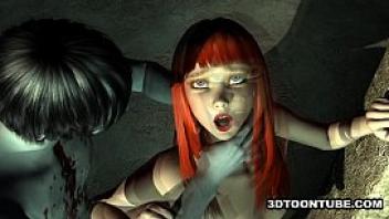 3d cartoon babe having some rough sex with a zombie