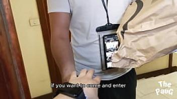 Stepmom fucks delivery man after surprising him as an internet wanker before her husband  arrival
