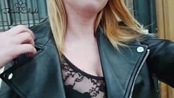 Student showing tits on street and masturbate pussy after a walk