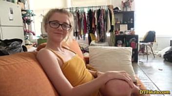 Dtfsluts riley star geeky blonde petite teen gets fucked from behind on her couch