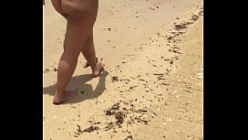 Sexy asian wife with big tits nude on beach