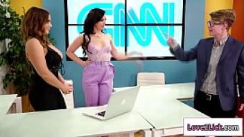 Two news anchor spend time with lesbo sex