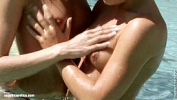 Wet lesbian fun in the pool featuring avidat and britta from sapphic erotica