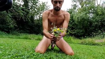 Chastity boy amateur outdoor