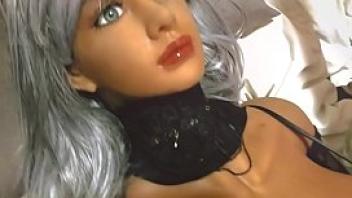 Real sex doll fucked in shiny stockings
