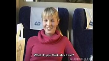 Czech streets blonde girl in train