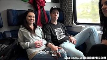 Foursome sex in public train