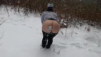 Mom fat booty hit with snowballs in public 4k