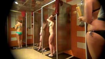 Real spy camera in a female shower room