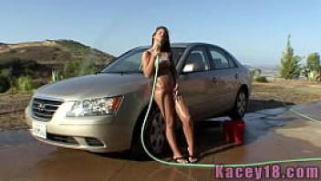 Wet teen babe kacey 18 posing outdoors