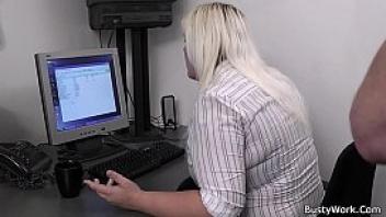 Blonde office lady pleases her boss