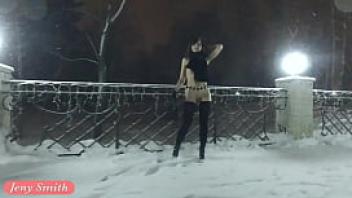 Jeny smith naked in snow fall walking through the city