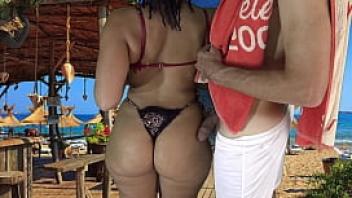 Whose wife is she sexy mom liked my dick on her big hips as we danced together on beach