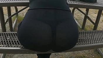Mom see thru black pants and huge booty wedgie