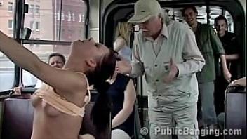 Extreme public sex in a city bus with all the passenger watching the couple fuck