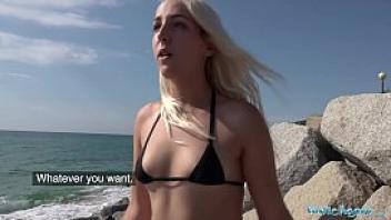 Public agent blonde liz rainbow fucked on the beach in a bikini