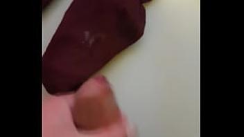 First video cumshot on purple stockings