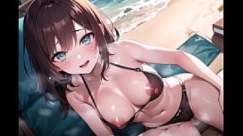 Hot big tits anime bikini teens on beach with pussy masturbation asmr sound uncensored hentai