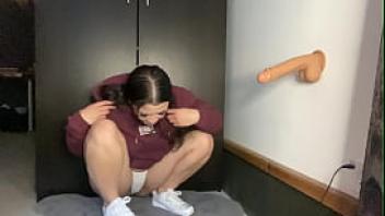 College girl dildo blowjob spitting on sneakers