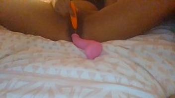 Multiple orgasm with vibrator and pink dildo