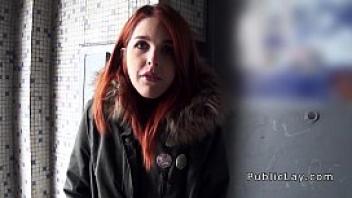 Redhead spanish student from public banging