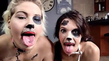 2 pale sluts with face painting on them shaming themselves by acting like dogs