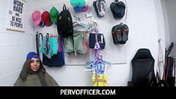 Pervofficer tiny teen caught by security and fucked