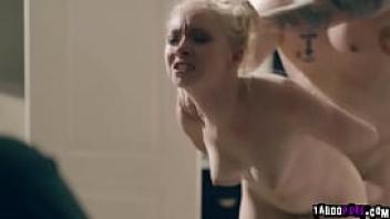 Blonde teen gets a hard pounding from behind in with watching them