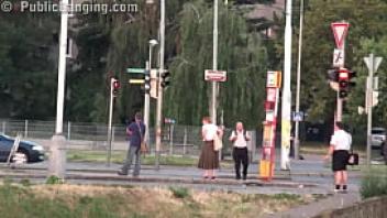 Public gangbang with a pretty teen girl in broad daylight