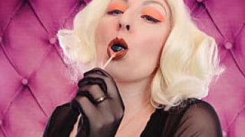 Asmr video lipstick mesh gloves and lollipop arya grander