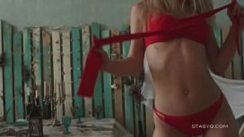 Delicate blond teen teasing in erotic pov video