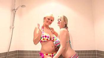 Two big tittied babes in the shower