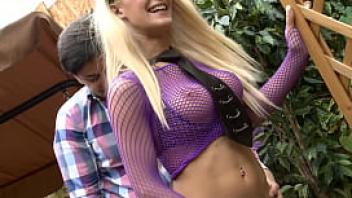 Fast fuck in the garden with a sexy big tits blonde