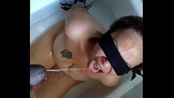 Yellowbone blind folded and drinking piss