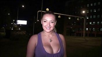 Krystal swift flashes her huge tits on the street before going to a public orgy