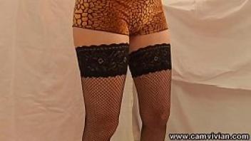 Fishnet stocking striptease