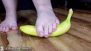 Tiny powerful feet squashing yummy fruit