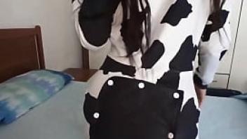 Wearing my new cow dress ass slapped by a big cock