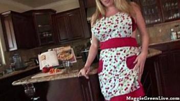 Nude busty chef maggie green cums in kitchen