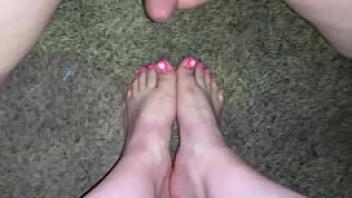 Cum on sexy pink toes feet cumshot 2