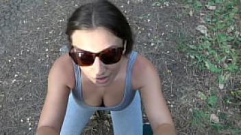 Hot girl doing yoga public blowjob of big cock in the park