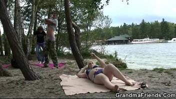 Hot 3some with old blonde bitch outdoors mature double penetration granny double penetration