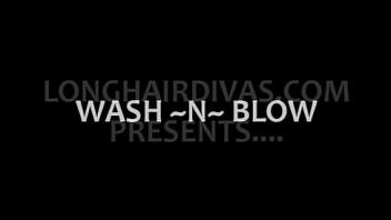Wash n blow cum on hair and longhair