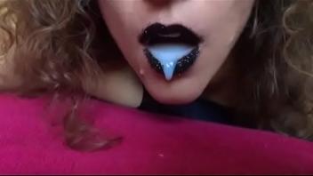 Black lips cum in my mouth latex gloves spit slowmo