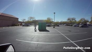 Porta gloryhole bbw swallows cum in gym parking lot strangers and outdoor